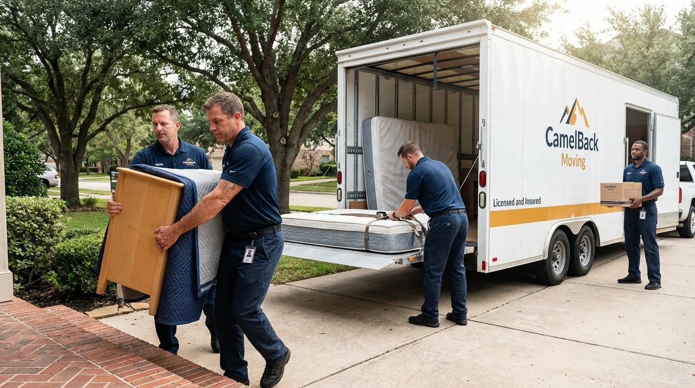 Crew loading residential truck for cross-state move from Aurora, CO